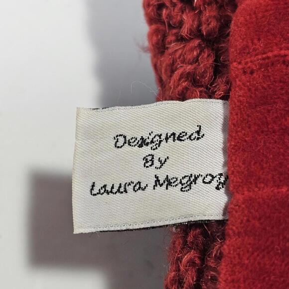 Chandler 4 Corners Artist HandMade Bison Buffalo Hooked Wool & Red Velvet Pillow - Picture 6 of 9